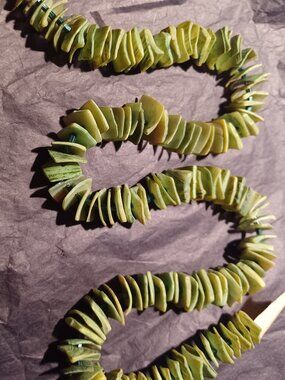 Strand of Green Shell Beads and Green Glass Bugle Beads
